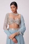 Vvani by Vani Vats_Blue Georgette Hand Embroidery Floral Sweetheart Neck Blouse Lehenga Set _Online_at_Aza_Fashions