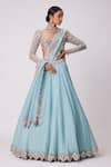 Buy_Vvani by Vani Vats_Blue Lehenga And Dupatta Organza Hand Embroidery Mirror Cut Blouse Set _at_Aza_Fashions