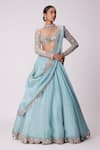 Vvani by Vani Vats_Blue Lehenga And Dupatta Organza Hand Embroidery Mirror Cut Blouse Set _Online_at_Aza_Fashions