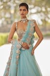 Shop_Vvani by Vani Vats_Blue Lehenga And Dupatta Organza Hand Embroidery Mirror Geometric Blouse Set _Online_at_Aza_Fashions