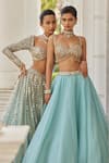 Vvani by Vani Vats_Blue Lehenga And Dupatta Organza Hand Embroidery Mirror Geometric Blouse Set _at_Aza_Fashions