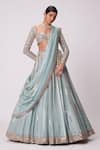 Buy_Vvani by Vani Vats_Blue Lehenga And Dupatta Organza Hand Embroidery Mirror Sweetheart Linear Set _at_Aza_Fashions