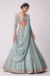 Buy_Vvani by Vani Vats_Blue Lehenga And Dupatta Organza Hand Embroidery Mirror Sweetheart Linear Set _Online_at_Aza_Fashions