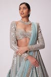 Shop_Vvani by Vani Vats_Blue Lehenga And Dupatta Organza Hand Embroidery Mirror Sweetheart Linear Set _Online_at_Aza_Fashions