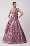 Buy_Vvani by Vani Vats_Purple Lehenga And Dupatta Organza Embroidery Mirror Butti Bridal Set _at_Aza_Fashions