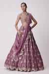 Vvani by Vani Vats_Purple Lehenga And Dupatta Organza Embroidery Mirror Butti Bridal Set _Online_at_Aza_Fashions