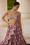 Buy_Vvani by Vani Vats_Purple Lehenga And Dupatta Organza Embroidery Mirror Butti Bridal Set 