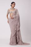 Buy_Vvani by Vani Vats_Pink Georgette Embroidery Cosmic Sequin Pre-draped Ruffle Saree With Blouse_at_Aza_Fashions