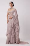 Buy_Vvani by Vani Vats_Pink Georgette Embroidery Astral Sequin Pre-draped Ruffle Saree With Blouse _at_Aza_Fashions