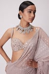 Vvani by Vani Vats_Pink Georgette Embroidery Astral Sequin Pre-draped Ruffle Saree With Blouse _Online_at_Aza_Fashions