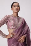 Vvani by Vani Vats_Pink Saree Organza Embroidery Mirror High Neck Flora Border Sequin Set _at_Aza_Fashions