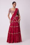 Buy_Vvani by Vani Vats_Red Georgette Embroidery Mirror Tikki Tiered Lehenga Saree With Blouse _at_Aza_Fashions