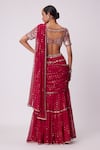 Shop_Vvani by Vani Vats_Red Georgette Embroidery Mirror Tikki Tiered Lehenga Saree With Blouse _at_Aza_Fashions