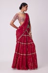 Vvani by Vani Vats_Red Georgette Embroidery Mirror Tikki Tiered Lehenga Saree With Blouse _Online_at_Aza_Fashions