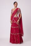 Shop_Vvani by Vani Vats_Red Georgette Embroidery Mirror Tikki Tiered Lehenga Saree With Blouse _Online_at_Aza_Fashions