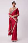 Buy_Vvani by Vani Vats_Red Saree Satin Embroidery Mirror Sweetheart Sheesh Mahal Border With Blouse _at_Aza_Fashions