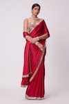 Vvani by Vani Vats_Red Saree Satin Embroidery Mirror Sweetheart Sheesh Mahal Border With Blouse _Online_at_Aza_Fashions