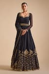 Buy_Prevasu_Black Georgette Sequin Floral Embellished Layered Anarkali Set  _at_Aza_Fashions