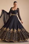 Buy_Prevasu_Black Georgette Sequin Floral Embellished Layered Anarkali Set  