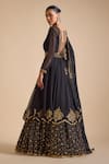 Shop_Prevasu_Black Georgette Sequin Floral Embellished Layered Anarkali Set  