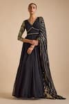 Buy_Prevasu_Black Georgette Embellished Stripe Sleeves Anarkali With Dupatta  _at_Aza_Fashions