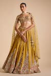 Prevasu_Yellow Blouse And Lehenga Dilruba Floral Mirror Embellished Set _Online_at_Aza_Fashions