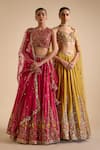 Prevasu_Yellow Blouse And Lehenga Dilruba Floral Mirror Embellished Set _at_Aza_Fashions