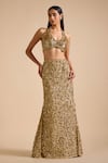 Buy_Prevasu_Gold Blouse Net Embroidery Sequin Embellished Mermaid Lehenga With  _at_Aza_Fashions