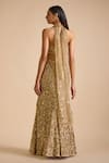 Shop_Prevasu_Gold Blouse Net Embroidery Sequin Halter Neck Embellished Mermaid Lehenga With _at_Aza_Fashions