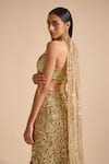 Buy_Prevasu_Gold Blouse Net Embroidery Sequin Halter Neck Embellished Mermaid Lehenga With _Online_at_Aza_Fashions