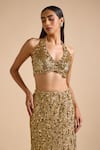 Shop_Prevasu_Gold Blouse Net Embroidery Sequin Embellished Mermaid Lehenga With  _Online_at_Aza_Fashions