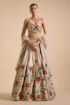 Buy_Prevasu_Ivory Blouse And Lehenga Silk Embroidery Thread Sweetheart Floral Set  _at_Aza_Fashions