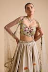 Buy_Prevasu_Ivory Blouse And Lehenga Silk Embroidery Thread Sweetheart Floral Set  _Online_at_Aza_Fashions