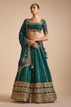 Buy_Prevasu_Green Blouse And Lehenga Blended Tussar Floral Zardozi Set  _Online_at_Aza_Fashions