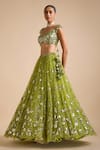 Prevasu_Green Net Embroidery Sitara Mirrorwork Embellished Floral Lehenga Set _Online_at_Aza_Fashions