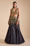 Buy_Prevasu_Black Blouse Net Embroidery Sequin V-neck Floral Vine Mermaid Lehenga Set _at_Aza_Fashions