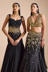 Prevasu_Black Blouse Net Embroidery Sequin V-neck Floral Vine Mermaid Lehenga Set _at_Aza_Fashions