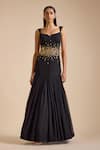 Prevasu_Black Georgette Embroidery Swan Floral Embellished Mermaid Gown  _Online_at_Aza_Fashions