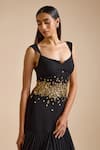 Shop_Prevasu_Black Georgette Embroidery Sequin Notched Swan Floral Embellished Mermaid Gown _Online_at_Aza_Fashions