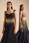 Buy_Prevasu_Black Georgette Embroidery Sequin Notched Swan Floral Embellished Mermaid Gown 