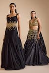 Shop_Prevasu_Black Georgette Embroidery Sequin Notched Swan Floral Embellished Mermaid Gown 