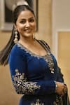 Reeti Arneja_Blue Velvet Embroidery Mirror Scoop Neck Boho Kurta Patiala Salwar Set _at_Aza_Fashions