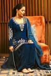 Buy_Reeti Arneja_Blue Velvet Embroidery Mirror Scoop Neck Boho Kurta Patiala Salwar Set 