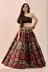 Buy_Rashika Sharma_Black Silk Printed Floral Asymmetric Kayaa One Shoulder Blouse And Lehenga Set_at_Aza_Fashions