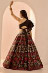 Shop_Rashika Sharma_Black Silk Printed Floral Asymmetric Kayaa One Shoulder Blouse And Lehenga Set_Online_at_Aza_Fashions