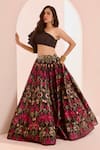 Buy_Rashika Sharma_Black Silk Printed Floral Asymmetric Kayaa One Shoulder Blouse And Lehenga Set 