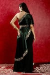 Rashika Sharma_Green Cape Satin Embroidery Bead One Shoulder Flared Pant Set _Online_at_Aza_Fashions
