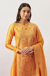 Shop_The Aarya_Orange Handwoven Chanderi Embroidery Floral Bahar Hand Kurta Pant Set _at_Aza_Fashions
