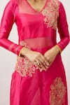 Buy_The Aarya_Pink Handwoven Chanderi Hand Embroidery Jazmin Kurta Pant Set 