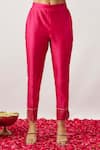 Shop_The Aarya_Pink Handwoven Chanderi Hand Embroidery Daneiris Kurta Pant Set _Online_at_Aza_Fashions